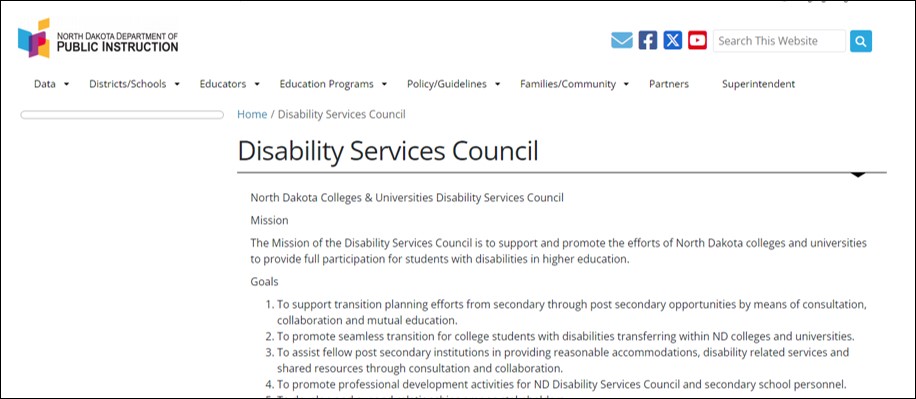 North Dakota Colleges & Universities Disability Services Council