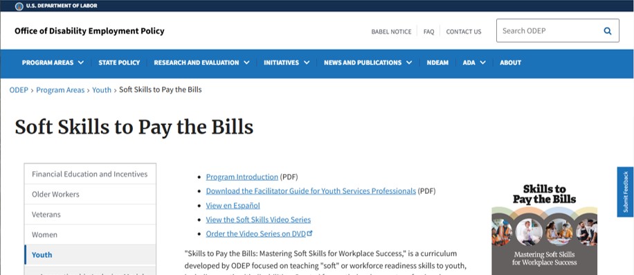 US Dept of Labor - Soft Skills to Pay the Bills